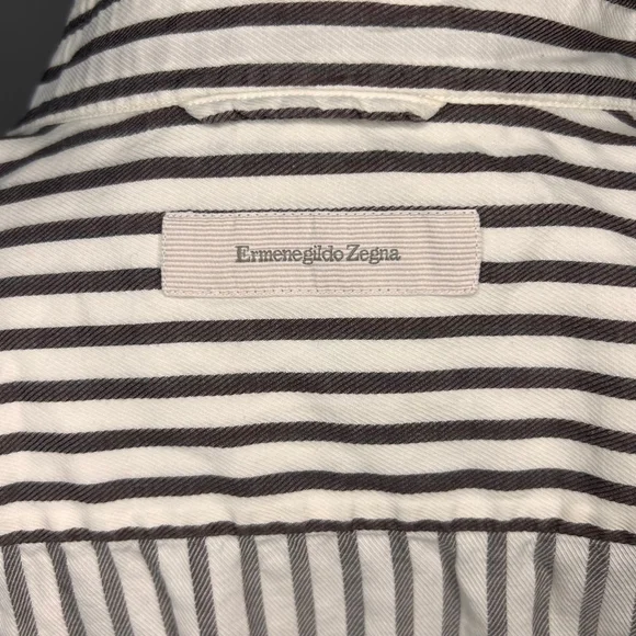 Ermengildo Zegna 100% cotton xxl white and brown striped men’s dress shirt - Picture 11 of 11